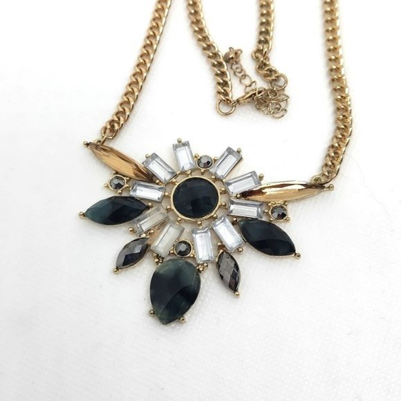 Jewelry - Vintage Statement Necklace - Faceted Stones on a Gold-Toned Chain